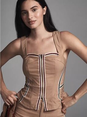 Maeve Anthropologie Sporty Utility Corset Tank Zip Front Tan NWT size XL